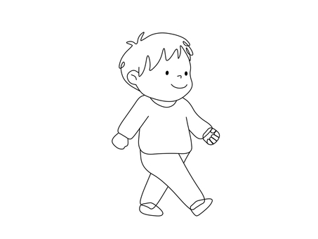 【動作絵】歩く男の子 動作絵,絵カード,子供,男の子,歩く,言語聴覚療法,療育,ラインアート,シンプルのイラスト素材