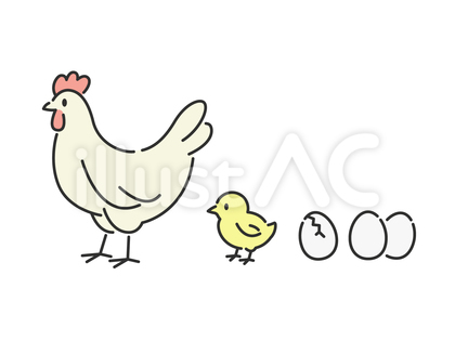 ニワトリとひよこと卵のシンプルイラスト