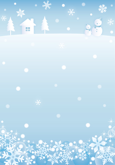 静かな雪の日とお家のフレーム（縦） 冬,雪の結晶,雪,雪だるま,キラキラ,クリスマス,フレーム,かわいい,壁紙,カードのイラスト素材