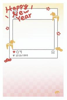 SNS風フレーム年賀状 SNS風フレーム年賀状 2026年,令和8年,新年,新春,ご挨拶,賀正,迎春,あけましておめでとう,正月,十二支のイラスト素材