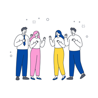 会話を楽しむビジネス男女チーム 人物,男女,ビジネス,会話,仲間,交流,笑顔,コミュニケーション,友人,賑やかのイラスト素材