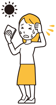  ロングヘア女性(黄)-103-全身 日射病,女性,女の子,人物,かわいい,困った,苦しい,フラフラ,辛い,苦しむのイラスト素材