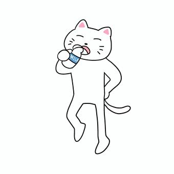 牛乳を飲む白猫 ねこ,白猫,動物,キャラ,ポップ,かわいい,牛乳,ミルク,湯上がり,美味しいのイラスト素材