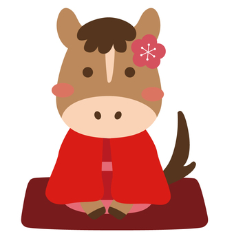 かわいい和服の馬のイラスト 年賀状,午年,かわいい,馬,午,着物,女の子,メス,挨拶,2026年のイラスト素材