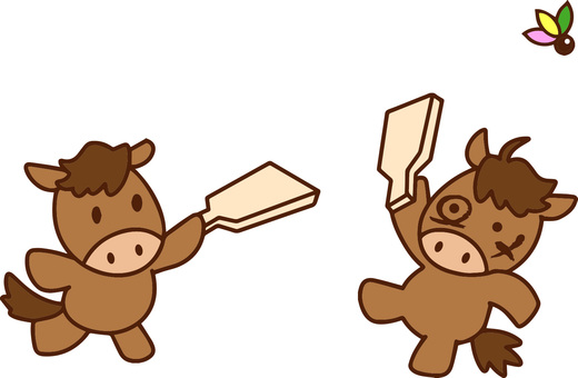 馬が羽つきで遊んでいるイラスト 馬,デザイン,挨拶,年賀状,羽つき,新年,和風,元旦,2026,午のイラスト素材