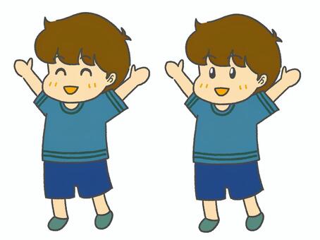 バンザイをして嬉しそうな男の子 その2