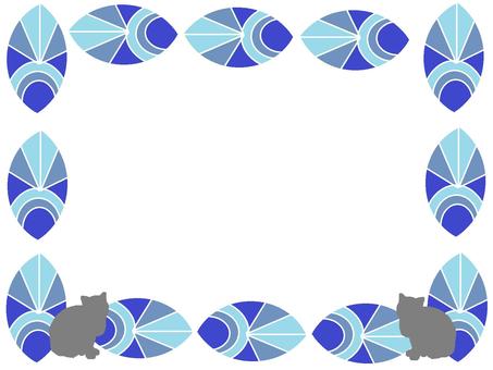 猫とフレーム2 猫,フレーム,動物,青,グレーのイラスト素材