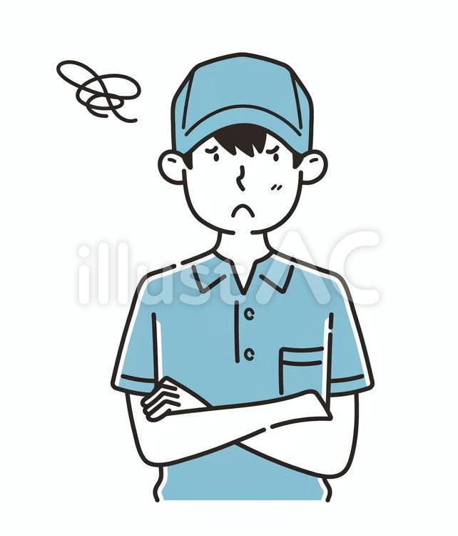 不満顔な作業着の男性 作業着,不満,男性のイラスト素材