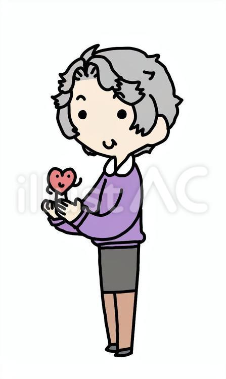 ハートと向き合うおばあさん おばあさん,ハート,向き合うのイラスト素材
