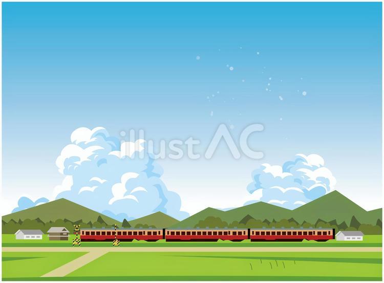 線路が見える夏風景 夏,夏季,田舎のイラスト素材