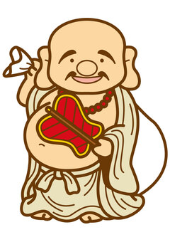 布袋尊-4c 布袋尊,布袋,七福神,神様,扇,袋,首飾り,笑顔,ヒゲ,かわいいのイラスト素材