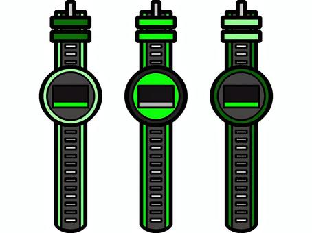 腕時計のセットアイコン『緑』 腕時計のセットアイコン『緑』 腕時計,時計,腕,着用,時間,確認,画面,道具,モチーフ,カラーのイラスト素材