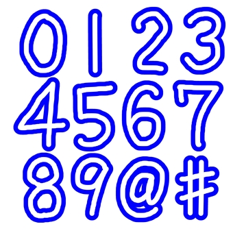 手書き数字セット_0〜9、＠、＃_青 数字,1,2,3,4,5,6,7,8のイラスト素材