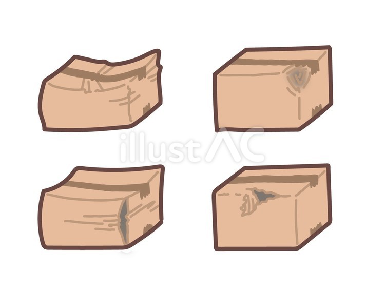 ダンボール箱-２(潰れ・穴あき・角打ち) 荷物,貨物,ダンボール箱のイラスト素材