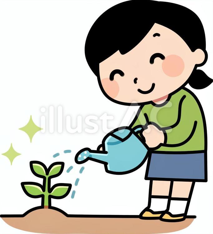 植物に水をあげる女の子 人物,子供,女の子のイラスト素材