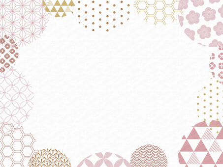 丸い和柄のフレーム 和紙背景 和柄,七宝,麻の葉模様,梅,鱗柄,鹿の子柄,亀甲,背景,フレーム,丸のイラスト素材