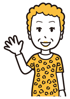  大阪のおばちゃん(黄)-172-バスト 笑顔,おばちゃん,大阪,ヒョウ柄,おばはん,中年,女性,関西,派手,おばさんのイラスト素材