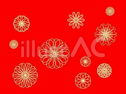 赤い背景に金色の花の和風壁紙
