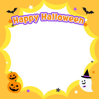 ハロウィンお知らせ背景フレーム黄正方形 ハロウィン,背景,フレーム,正方形,告知,バナー,かぼちゃ,おばけ,コウモリ,星のイラスト素材
