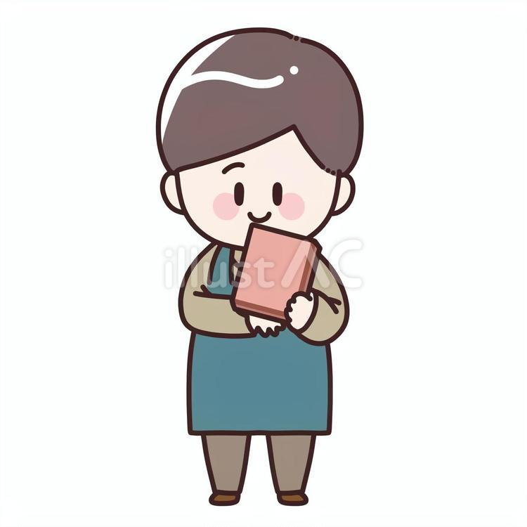 本を持った男性書店員のイラスト 人,男性,男のイラスト素材