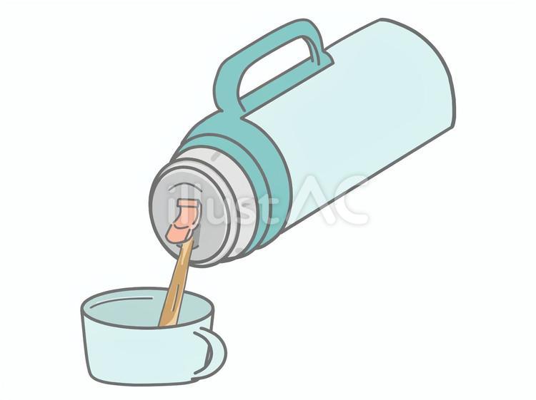 水筒から注ぐお茶 お茶,水筒,コップのイラスト素材