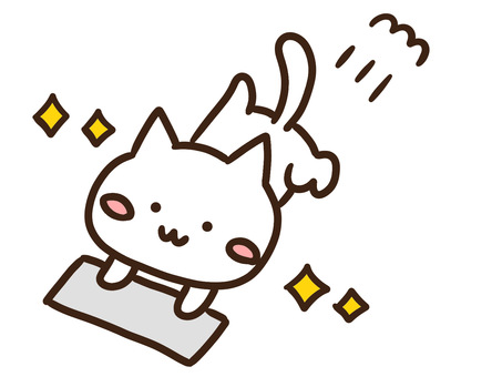 床を雑巾がけで掃除するかわいい白猫 雑巾がけ,雑巾,掃除,清掃,ピカピカ,きれい,清潔,衛生,管理,ねこのイラスト素材