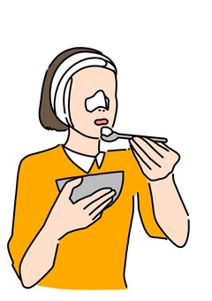 フェイスバンドつけて食事女性　カラー フェイスバンド,固定,女性,食事,カラーのイラスト素材