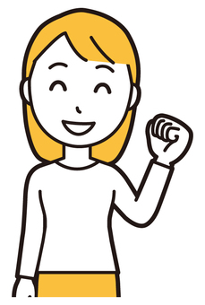  ロングヘア女性(黄)-437-バスト ガッツポーズ,女性,女の子,人物,かわいい,応援,喜ぶ,笑顔,表情,感情のイラスト素材