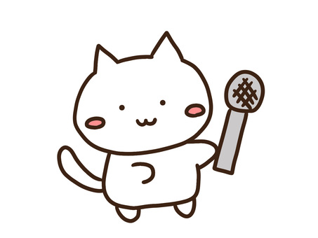 マイクを持つ新聞記者のインタビュー白ねこ マイク,インタビュー,新聞記者,ニュース,ねこ,かわいい,手書き,イラスト,ゆるい,シンプルのイラスト素材