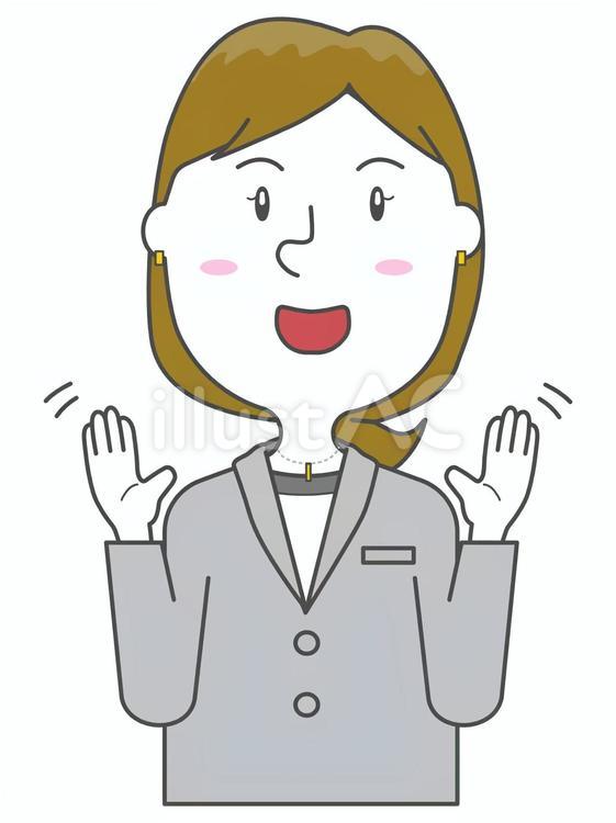 両手を振るスーツ姿の女性-上半身 手,振る,女性のイラスト素材