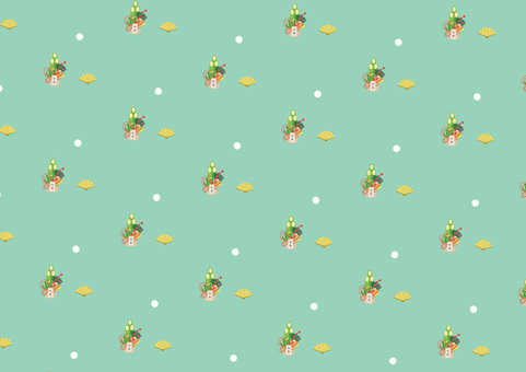 正月_パターン_門松_03 正月,門松,松飾,扇,パターン,かわいい,緑色,和風,模様,淡いのイラスト素材