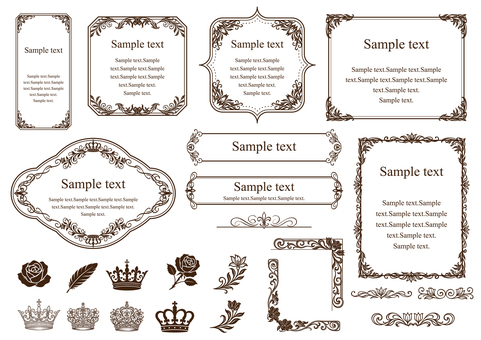 ビンテージレトロフレームセット王冠・バラ ビンテージレトロフレームセット王冠・バラ ビンテージ,ヴィンテージ,あしらい,レトロ,アンティーク,クラシック,クラシカル,装飾,飾り,飾り枠のイラスト素材