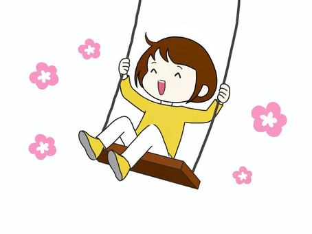 ブランコに乗っている浮かれた人 ブランコ,テンション,ハッピー,喜び,花,人物,お花畑,ウキウキ,はしゃぐ,嬉しいのイラスト素材
