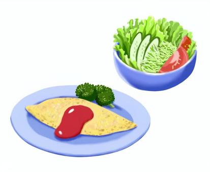 オムレツとサラダ