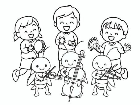 楽しい演奏会 楽しい演奏会 スズムシ,幼児,笑顔,演奏会,スズ,タンバリン,カスタネット,バイオリン,ビオラ,チェロのイラスト素材