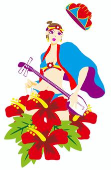 紅型女子 舞踊,女性,ポップ,シンプル,かわいい,王族,紅型,琉球王国,伝統衣装,琉球のイラスト素材