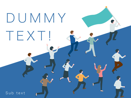 旗を掲げて走るリーダーと仲間 人物,会社員,サラリーマン,キャリアウーマン,ビジネスマン,ビジネスウーマン,走る,チーム,全身,前進のイラスト素材