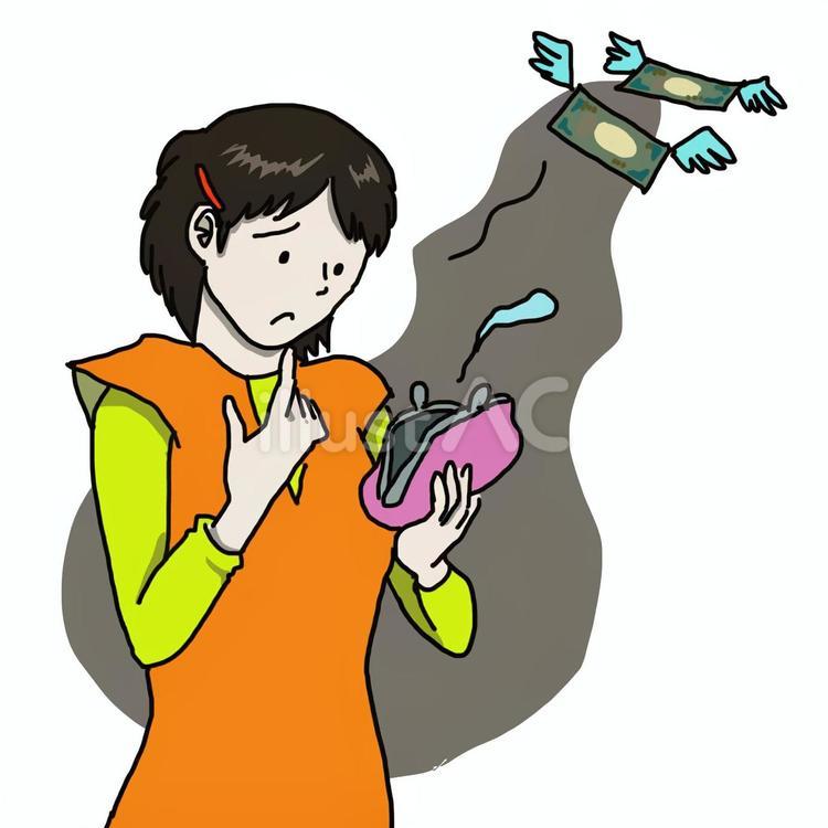 出費が多い 女性,悩む,貯金のイラスト素材