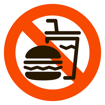 食事を禁止するアイコン 食事,食べ物,飲み物,飲食,マーク,禁止マーク,禁止,ロゴ,白黒,黒のイラスト素材