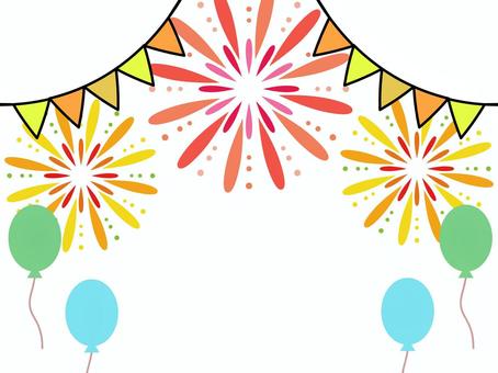 花火と風船、ガーランドのパーティ背景 背景,フレーム,お祝い,イベント,パーティー,横,花火,風船,ガーランド,祭りのイラスト素材