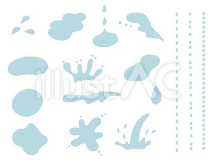 水たまりと水滴の図形とラインのセット