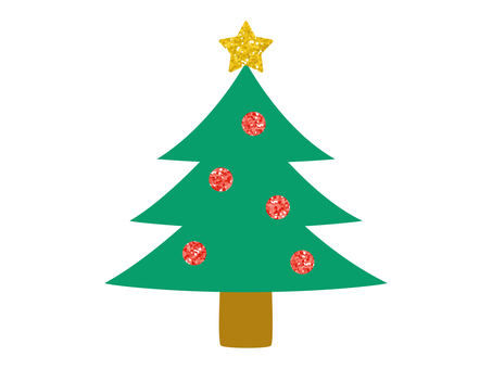 キラキラグリッターのクリスマスツリー／赤 クリスマス,ツリー,もみの木,木,星,冬,キラキラ,グリッター,ラメ,かわいいのイラスト素材