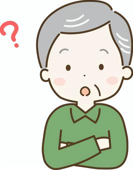 疑問・考えるおじいさん おじいさん,祖父,高齢,高齢者,疑問,考える,わからない,どうして,どうしよう,質問のイラスト素材