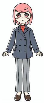 桃色の女の子のPコート ピンク,手描き,pコート,ピーコート,コート,冬コート,アウター,冬ファッション,冬コーデ,レディースコートのイラスト素材