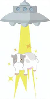 牛を光で吸い寄せるUFO 牛,ufo,未確認飛行物体,哺乳類,飛行物体のイラスト素材