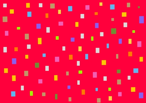 カラフルな紙吹雪と赤の背景・壁紙素材