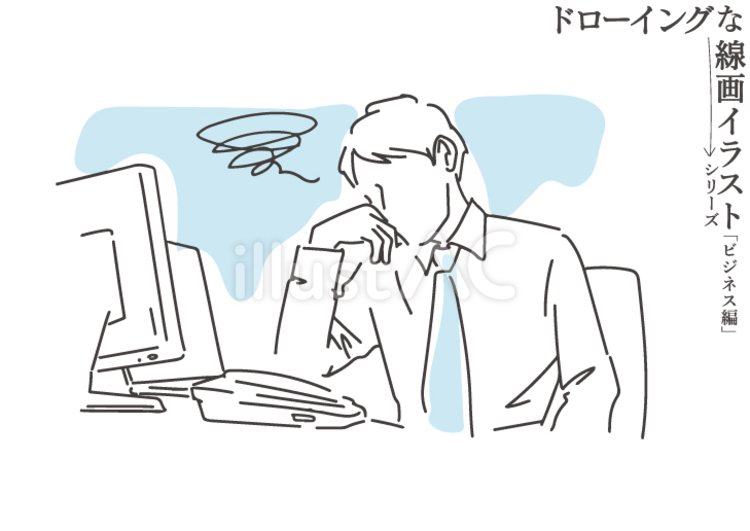 悩む男性の線画イラスト 悩む,困る,ビジネスマンのイラスト素材