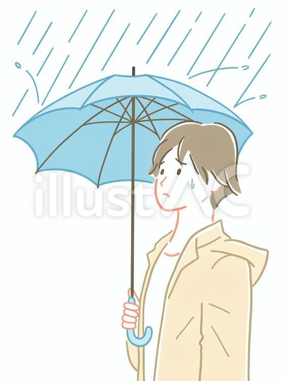 大雨のなか傘をさして困る女性 雨,女性,外出のイラスト素材