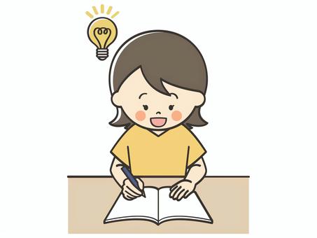 問題が解ける若い女性 勉強,宿題,学習,アイデア,思いつく,メモ,解決,問題,わかる,理解のイラスト素材