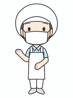 案内する調理員２ 理員,栄養士,調理師,職員,スタッフ,給食,立つ,立ち姿,仕事,人物のイラスト素材